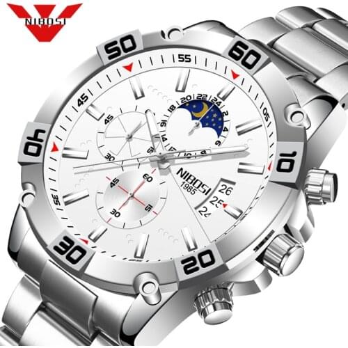 NIBOSI 2021 Fashion Mens Watches Sport Full Steel Watch Male Military Waterproof Watch Men Quartz Date Clock Relogio Masculino