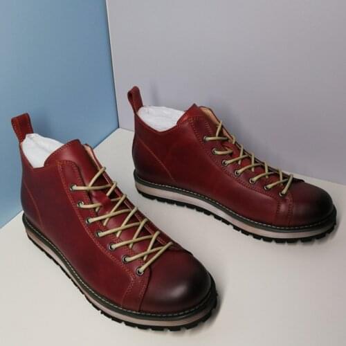 Mens Red Boots 2021 Spring Genuine Leather Shoes British Style Ankle Boots 10#20/10D50