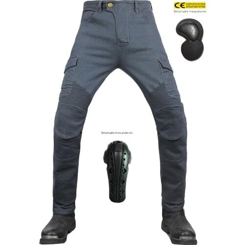 Mens Motorcycle Leisure Motocross Pants Outdoor Riding Gray Jeans With Protective Equipment Knee Gear Hip Pads 2021 New