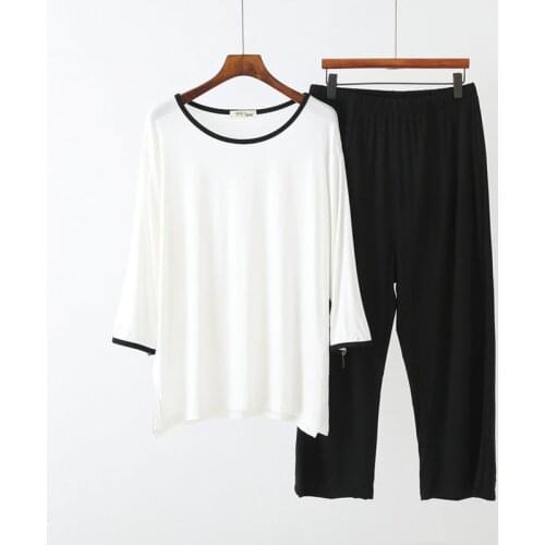 Spring Autumn Home Wear Clothing New Modal Cotton Womens Pajamas Set 3/4 Sleeve Cropped Pant Two Piece Suit Pijama Feminino