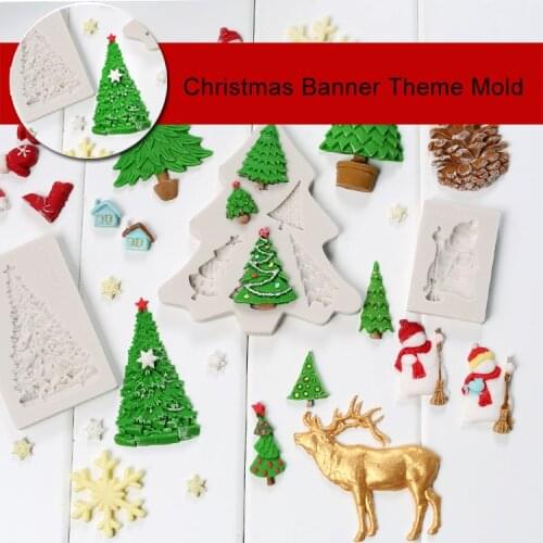 New Year Silicone Fondant Molds Christmas Series Silicone Chocolate Model Christmas Tree Mould Diy Santa Claus Snowman Snowflake