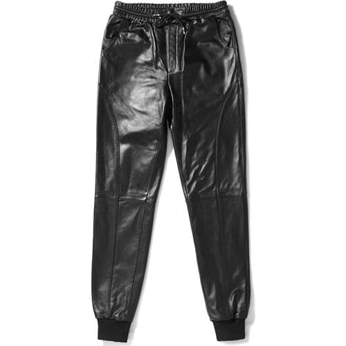 High Quality Genuine Leather Pants Men Cowhide Pants Korean Style Mens Trousers Autumn Winter 2020 Pantalon Cuir Moto Pph2628