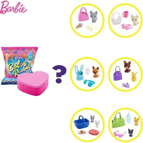Original Barbie Accessories Color Reveal Pet Set Boneca In Heart-Shaped Case Toys for Girls Gift Blind Box Toys with 5 Surprises