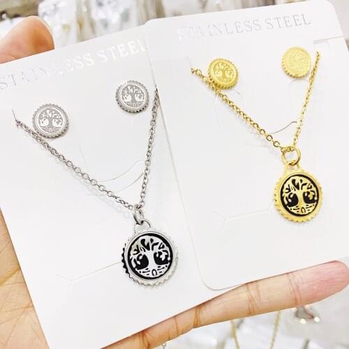 Fashion Tree of Life Silver Color Chain Necklaces for Women Stainless Steel Set Chain Necklace Jewelry cadenas mujer