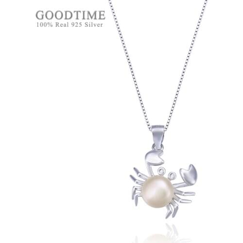 Fashion Women Pure 925 Sterling Silver Necklace Freshwater Pearl Crab Shape Pendant Accessories Necklace For Party Dress Up