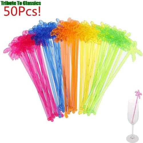 50pcs Plastic Night-club Drink/wine Decor Coconut Tree Cocktail Swizzle Sticks Drink Stirrer Coffee Muddler Puddler HOT SALE