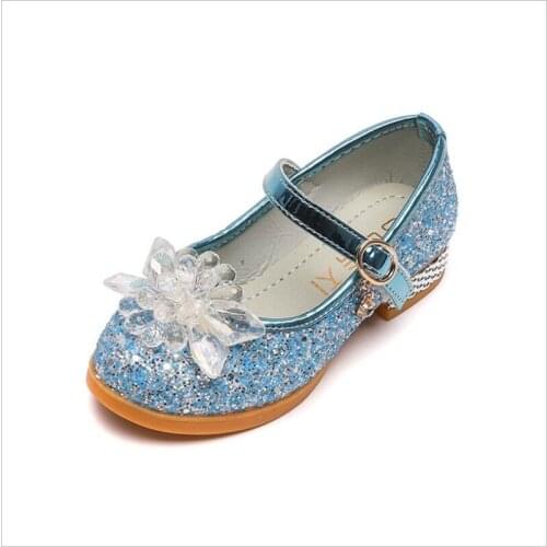 Girls Princess Glitter Leather Shoes Childrens Summer Diamond Sequin Crystal fang heels Dress Shoes Kids Buckles Silver