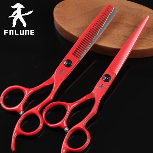 FnLune 6.0 japan steel Professional Hair Salon Scissors Cut Barber Accessories Haircut Thinning Shear Hairdressing Tool Scissors