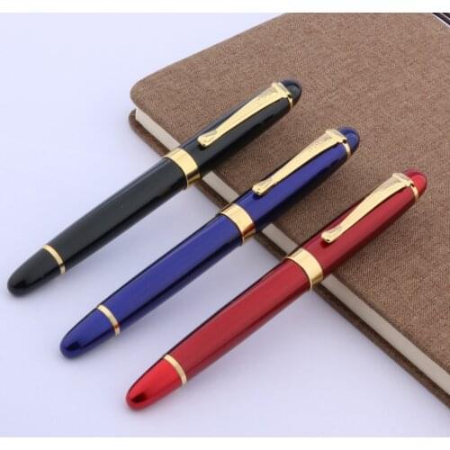 1Pc Luxury Office Metal Pen Red Blue Matte Black Golden Trim Push Type 0.5MM Refill Rollerball Pen