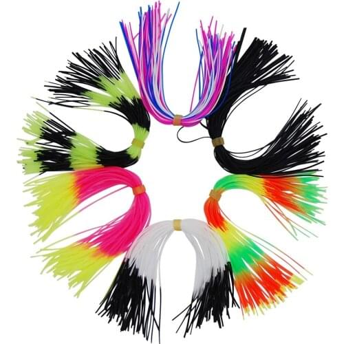 100Pcs Fishing Rubber Jig Skirts Mixed Color 50 Strands Silicone Skirts Wire Fly Tying Rubber Material Sea Fishing