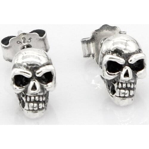925 Sterling Silver Skull Stud Earrings Skeleton Rock Gothic Punk For Men Women Lovers Fashion Jewelry