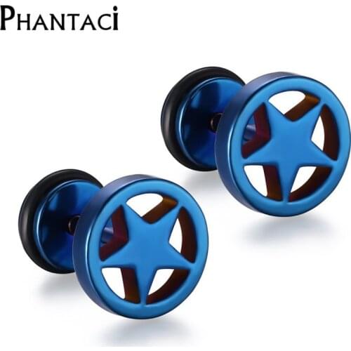 316L Stainless Steel Double Sided Round Star Stud Earrings Men Women Geometric Gothic Blue Cool Rock Punk Earring Female Male