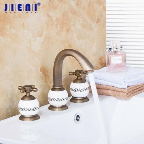 Luxury Brass Material Golden Hot Cold Bathing Faucet Tap 3PCS Set Antique Brass Bathtub Shower Basin Mixer Tap Faucet