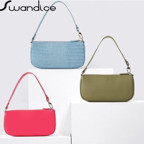 Crocodile Lizard Zebra Pattern Long Handle Baguette Handbags Patent Leather Shoulder Bags Women Female Ladies Fashion Simple