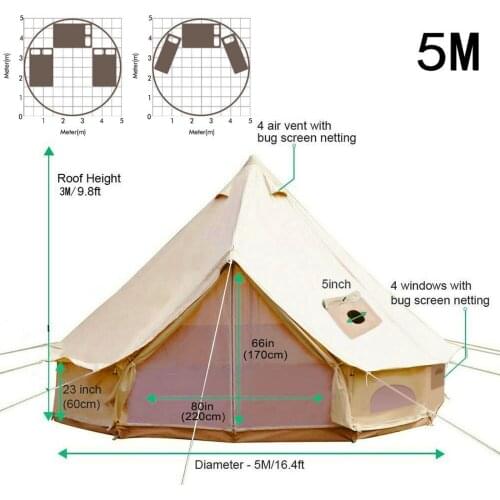VEVOR Yurt Tents for Camping 16.4ft Canvas Glamping Tent 4-Season Bell Tent Waterproof for Family Camping Outdoor Hunting