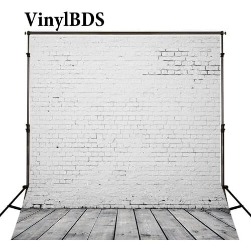 VinylBDS Vintage White Brick Wall Photography Background Wooden Floor Kids Backdrop Children Indoor Backdrops for Studio