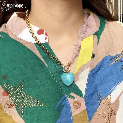 Yumfeel New Fashion Jewelry Crystal Rose Quartz Stone Pendants Necklaces Women