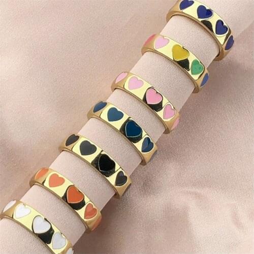 Macarons Rainbow Colour Enamel Girls Finger Rings For Women Romantic Love Heart Shape Rings Women Accessories Wholesale PX-06