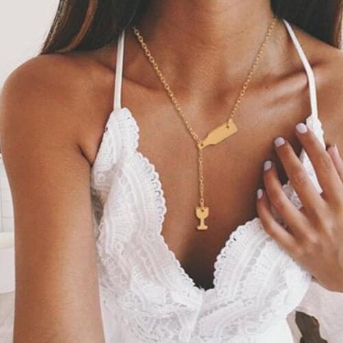 Wineglass Lasso Necklace Women Aesthetic Wine Bottle Long Sweater Chain Necklace Harajuku Womens Jewelry Kpop Collier