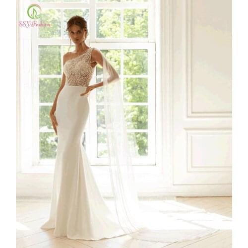 SSYFashion New Banquet Elegant Evening Dress for Women Sexy Slim One Shoulder Mermaid Long Prom Formal Gown Vestido De Noche