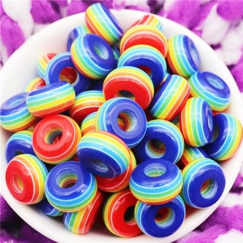 10Pcs New Rainbow Stripe Color Big Hole European Murano Spacer Beads Charms Fit Pandora Bracelet Bangle Chain for Jewelry Making