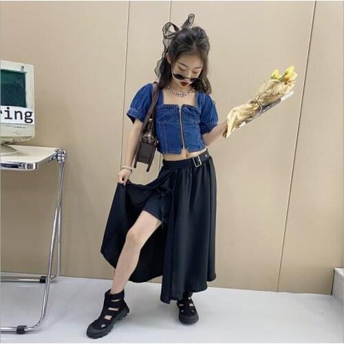 2021 Korean style girls patchwork skirt summer cotton fashion girls long skirt 6-12t B239