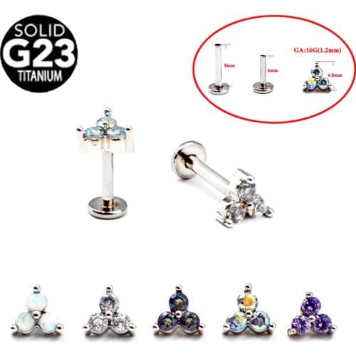 5PCS Titanium&Steel Menage A Trois Internal Threaded Opal Zircon Labret Stud Ear Tragus Cartilage Earring Piercing Jewelry