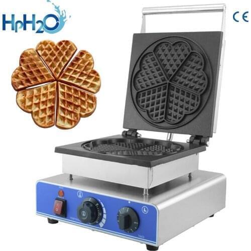 Commercial 5pcs heart shape waffle maker waffle iron machine stainless steel waffle cake toaster oven powerful waffle baker