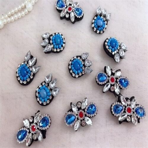 8 Pieces Blue Flowers Paws Rhineston Beaded Patches Brooch Sequins Patches Sew On Beading DIY Clothes Bag Shoes Accessories