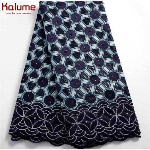 Kalume African Swiss Lace Fabric 2021 Embroidery Lace Fabric 5 Yard Blue Swiss Lace Fabric With Stones For Diy Dress F2482