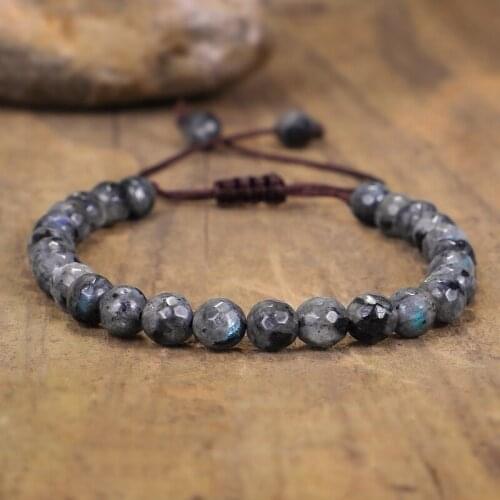 Natrul Faceted Black Labradorite Stone Bracelet For Women Men Bracelets Yoga Jewelry Bijoux