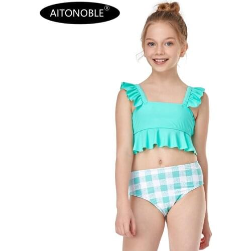 Aitonoble 2021 New Collection Kids Rash Guard Years 2-10 Girls Swimwear Teenagers 2 Pieces Diving Suit Rashguard for Girls
