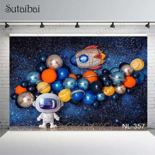 Space Themed Photography Backdrop Astronaut 1st Birthday Party Decor Kid Boy Photographic Studio Photo Backgrounds Banner Props