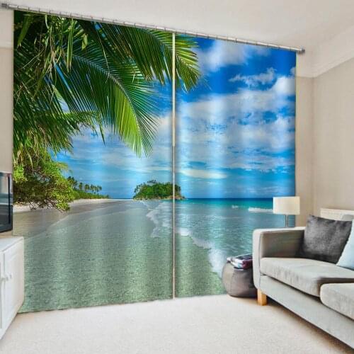 Photo 3D Curtains for Living Room Window blue beach curtains 3D Blackout Curtains Living Room Bedroom Hotel Window