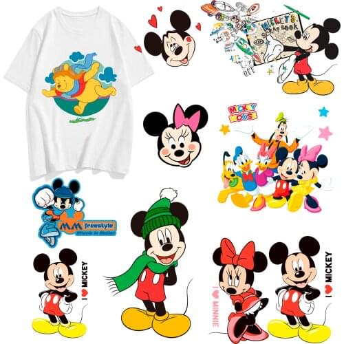 Disney Cartoons Mickey Minnie Children heat transfer DIY hot stamping T-shirt boy girl Clothes patch Washable decorative decals