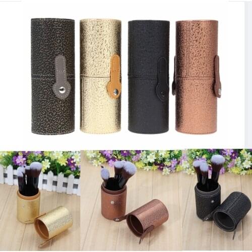Leather Cosmetic Case Storage Makeup Bags Organizer Brush Tube Holder Cup Brushes Organizer Make Up Tools