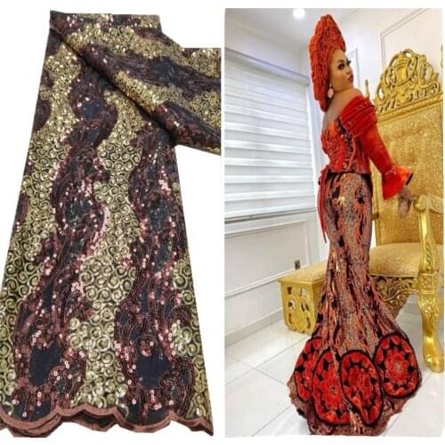 Hot Sell Embroidery African Heavy Sequin Embroidered French Net Mesh Tulle Lace Fabric High Quality For Wedding Party QX-125