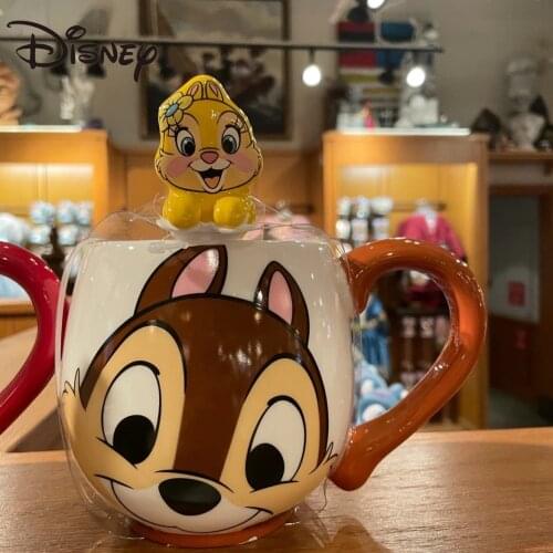 Disney Ceramic Cup Donald Duck Mickey Squirrel Kiki with Spoon Mugs Large Capacity Couple Water Mugs