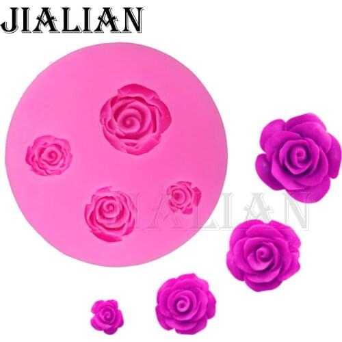 Beautiful roses chocolate wedding cake decorating tools DIY kitchen bar supplies Flowers fondant silicone mold for cakes T0242
