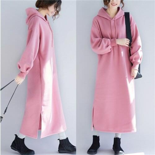 Fashion Large Size Womens Long Sweatershirts Thickening Plus Velvet Female 2020 New Autumn Winter Korean Hooded Dress Woman Ves