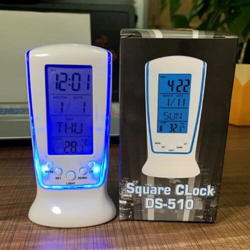 Music Digital Alarm Clock LED Blue Luminous Digital Desktop Mini Alarm Clock With Electronic Calendar Thermometer Function