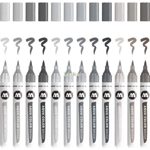 Molotow Aqua Color Brush Grey Set, Exchangeable Tip, Food-safe, Matt, Mixable, Refillable, Fast-drying, Dilutable