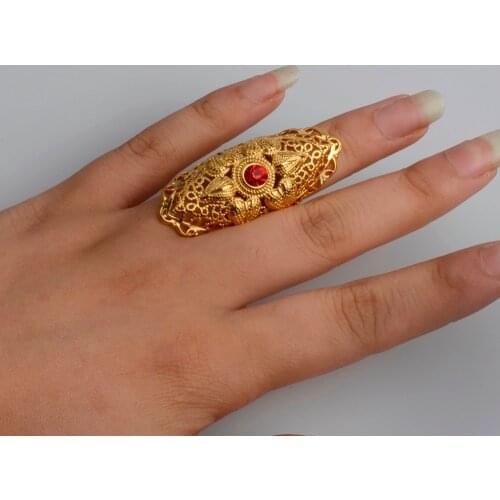 New Ethiopian Ring Gold Color With Red Stone for Women Eritrean African Fashion Wedding Ring Middle East Arab Jewelry #J0005