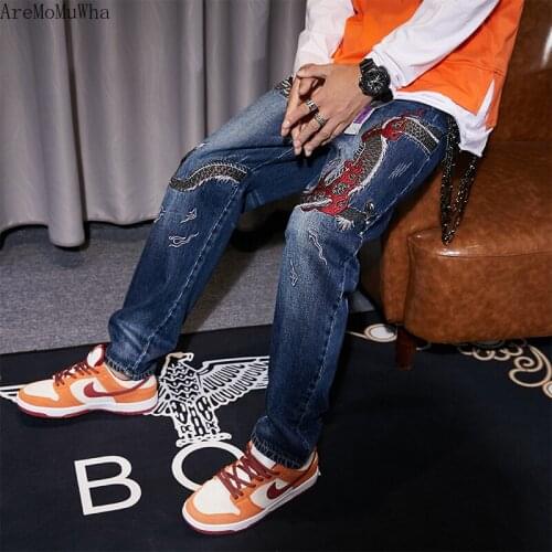 2021 Spring Original Yokosuka Dragon Embroidered Jeans Mens and Womens High Street Loose Casual All-match Pants Long Pants