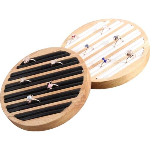 1 Pc Wood PU Leather Rings Display Stand Tray Case Round Type Ring Stud Earring Display Stand Jewelry Organizer