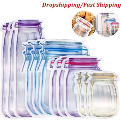 Portable Mason Jar Bags Reusable Fresh Food Seal Saver Storage Bags Zipper Bag for Nuts Candy Cookies Snack Sandwich Organizer