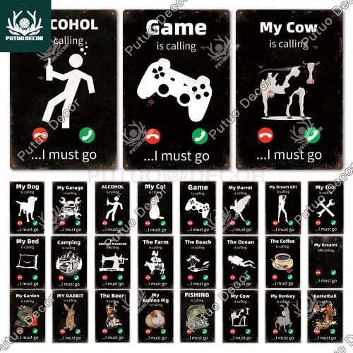 Putuo Decor Is Calling Plaques Metal Vintage Tin Signs Game Room Wall Art Decor Gamer Coffee Man Cave Incoming Call Decoration