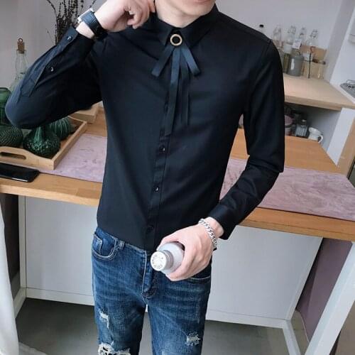 Plus Size 5XL-S Spring New Long Sleeve Shirts for Men Clothing 2021 Simple Slim Fit Casual Night Club Social Tuxedo Dress Sale