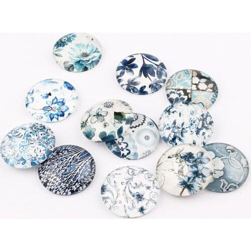 12/16/18/20/25mm Mixed Style Colorful Round Glass Cabochon Dome Jewelry Finding Cameo Pendant Settings 20pcs /lot