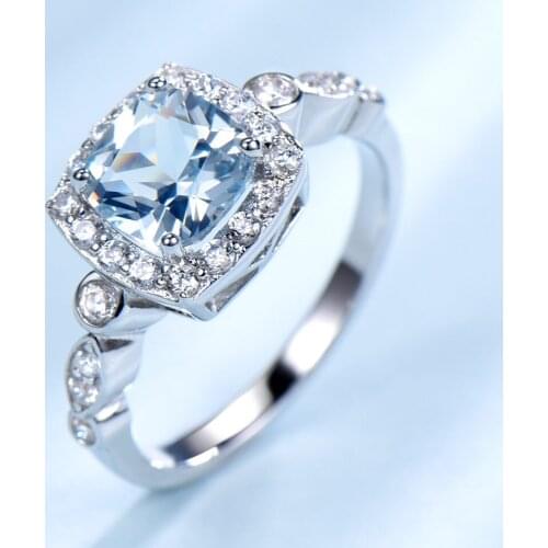 Luxury 925 Sterling Silver Sky Blue Topaz Wedding Ring Bride Ring Engagement Jewelry Lovers Birthday Gift Charm Crystal Jewelry